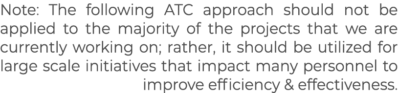 Note: The following ATC approach should not be applied to the majority of the projects that we are currently working    